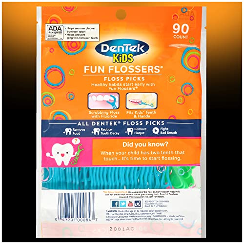 DenTek Kids Fun Flossers, Removes Food & Plaque, Wild Fruit Flavored Floss Picks, 75 Count, 6 Pack