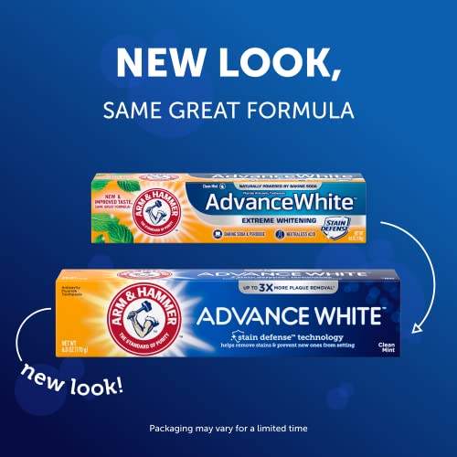 Arm & Hammer Advance White Toothpaste, Clean Mint Flavor, Stain Defense Technology, 6.0oz (4-Pack)