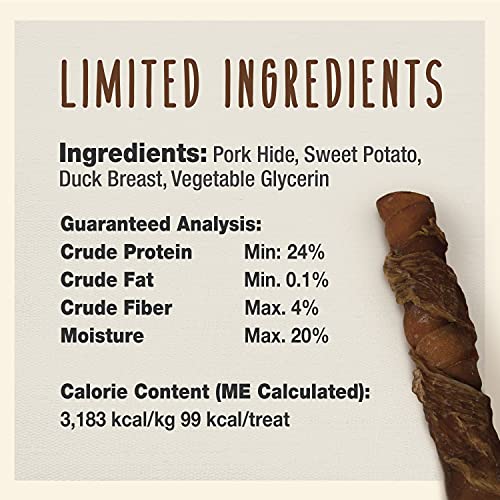 Cadet Gourmet Triple Chews Pork Hide, Sweet Potato, & Duck Dog Treats - Healthy Dog Treats for Small & Large Dogs - Inspected & Tested in USA (6 Count)