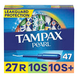 Tampax Pearl Tampons Multi Pack, with LeakGuard Braid, Regular/Super/Super Plus Absorbency, Unscented, 47 Count