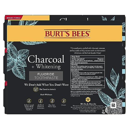 Burt’s Bees Toothpaste, Natural Flavor, Charcoal with Fluoride Toothpaste, Mountain Mint, 3 x 4.7oz