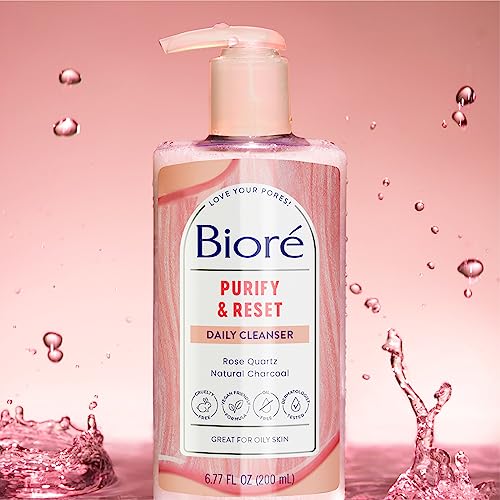 Bioré Rose Quartz + Charcoal Daily Purifying Cleanser, Oil Free Facial Cleanser Energizes Skin, Dermatologist Tested and Cruelty Free, 6.77 oz, Packaging May Vary