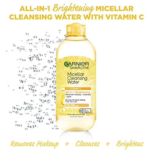 Garnier SkinActive Micellar Water with Vitamin C, Facial Cleanser & Makeup Remover, 13.5 Fl Oz (400mL), 1 Count (Packaging May Vary)