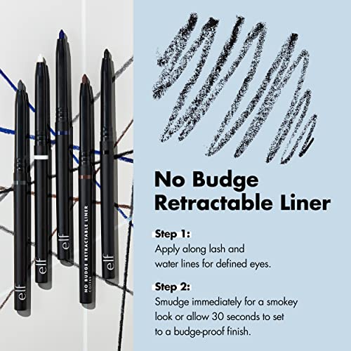 e.l.f., No Budge Retractable Eyeliner, Creamy, Ultra-Pigmented, Long Lasting, Enhances, Defines, Intensifies, Boldens, Grey, All-Day Wear, 0.006 Oz