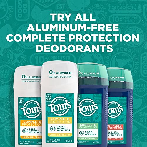 Toms of Maine Complete Protection Aluminum-Free Natural Deodorant for Men, Eucalyptus & Sandalwood, 2.6 OZ