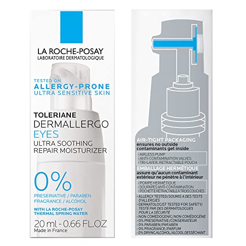 La Roche-Posay Toleriane Dermallergo Eye Cream Soothing Repair Moisturizer, Soothes and Comforts Sensitive Skin, Allergy Tested, Fragrance Free, Alcohol Free, Formerly Toleriane Ultra Eyes