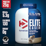 Dymatize Elite Casein Protein Powder, Slow Absorbing with Muscle Building Amino Acids, 100% Micellar Casein, 25g Protein, 5.4g BCAAs & 2.3g Leucine, Helps Overnight Recovery, Rich Chocolate, 4 Pound