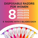 BIC Soleil Smooth Colors Women's Disposable Razors With Aloe Vera and vitamin E Lubricating Strip for Enhanced Glide, With 3 Blades, 14 Count