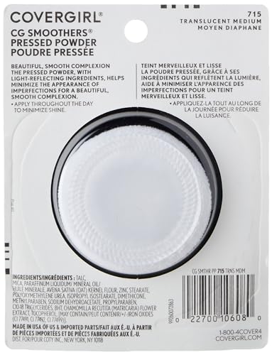 COVERGIRL Smoothers Pressed Powder, Translucent Medium 715, 0.32 Ounce (Packaging May Vary) Powder Makeup with Chamomile