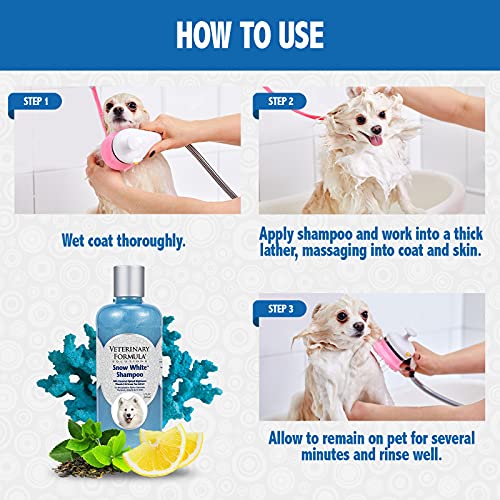 Veterinary Formula Solutions Snow White Shampoo for Dogs and Cats, 17 oz – Safely Remove Stains Without Bleach or Peroxide – Gently Cleanses, Deodorizes and Brightens White Coat – Fresh Scent