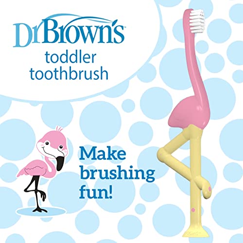 Dr. Brown's Baby and Toddler Toothbrush, Green and Orange Dinosaur 2-Pack, 1-4 Years