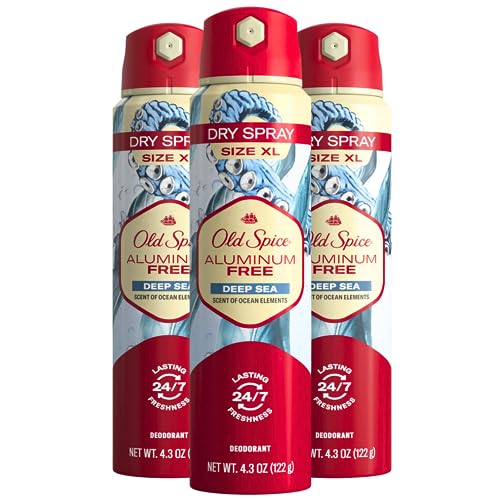 Old Spice Mens Aluminum Free Deodorant Dry Body Spray, Deep Sea, 24/7 Odor Protection, 4.3oz (Pack of 3)