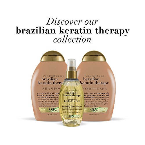 OGX Ever Straightening + Brazilian Keratin Therapy Hair-Smoothing Conditioner with Coconut Oil, Cocoa Butter & Avocado Oil, Paraben-Free, Sulfate-Free Surfactants, 13 Fl Oz