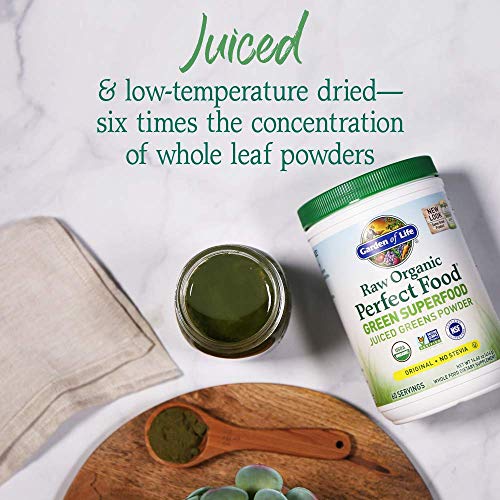 Garden of Life Raw Organic Perfect Food Alkalizer & Detoxifier Juiced Greens Superfood Powder - Lemon Ginger, 30 Servings - Non-GMO, Gluten Free Whole Food Dietary Supplement, Plus Probiotics