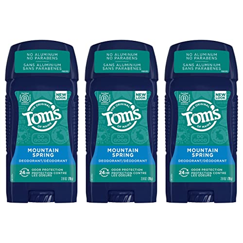 Toms of Maine Long-Lasting Aluminum-Free Natural Deodorant for Men, Mountain Spring, 2.8 oz. 3-Pack (Packaging May Vary)