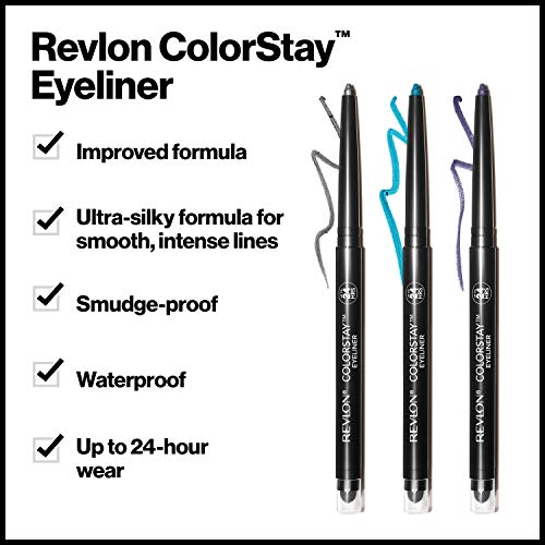 Revlon ColorStay Pencil Eyeliner with Built-in Sharpener, Waterproof, Smudgeproof, Longwearing Eye Makeup with Ultra-Fine Tip, 201 Black, 2 Pack