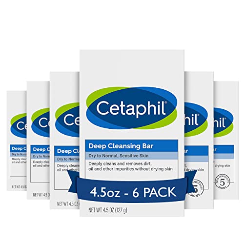 Cetaphil Bar Soap, Deep Cleansing Face and Body Bar, Pack of 3, For Dry to Normal, Sensitive Skin, Soap Free, Hypoallergenic, Paraben Free, Fragrance Free, Removes Makeup, Dirt and Oil