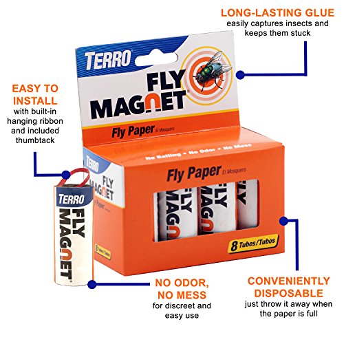 TERRO T518SR Magnet Sticky Fly Paper 16 Total Traps, 2 Pack, Brown