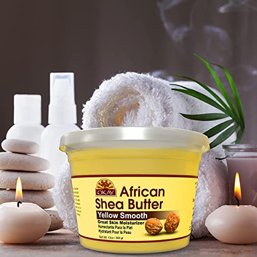 Okay Smooth All Natural,100% Pure Unrefined Daily Skin Moisturizer For Skin & Hair Yellow, Shea Butter, 13 oz