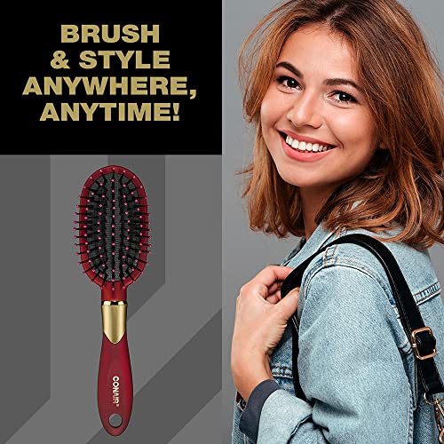 Conair Velvet Touch Travel Hairbrush, Hairbrush for Men and Women, Cushion Base Everyday Brushing with Soft-Touch Handle, Color May Vary, 1 Count