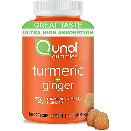 Turmeric and Ginger Gummies, Qunol Gummy with 500mg Turmeric + 50mg Ginger, Joint Support Supplement, Ultra High Absorption Tumeric and Ginger, Vegan, Gluten Free, 90ct Gummies