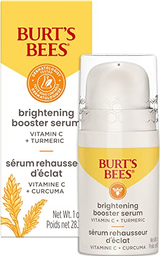 Burts Bees Vitamin C Turmeric Face Serum, Brightens Skin & Visibly Reduces Dark Spots, Fine Lines & Wrinkles, Naturally Hydrating, Lightweight - Brightening Booster Serum (1 oz)