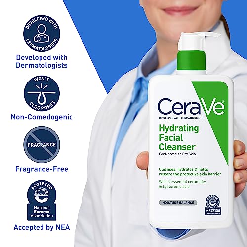 CeraVe Hydrating Facial Cleanser | Moisturizing Non-Foaming Face Wash with Hyaluronic Acid, Ceramides and Glycerin | Fragrance Free Paraben Free | 19 Fluid Ounce