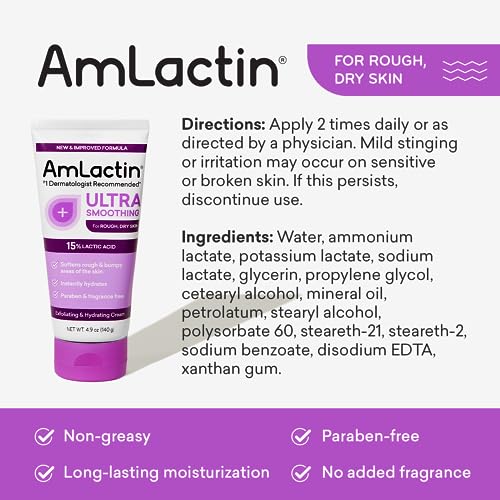 AmLactin Ultra Smoothing - 4.9 oz Body & Hand Cream with 15% Lactic Acid - Exfoliator and Moisturizer for Rough and Bumpy Dry Skin (Packaging May Vary)