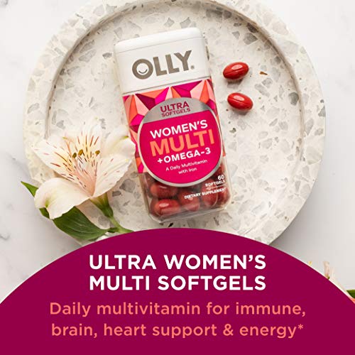 OLLY Ultra Womens Multi Softgels, Overall Health and Immune Support, Omega-3s, Iron, Vitamins A, D, C, E, B12, Daily Multivitamin, 30 Day Supply - 60 Count