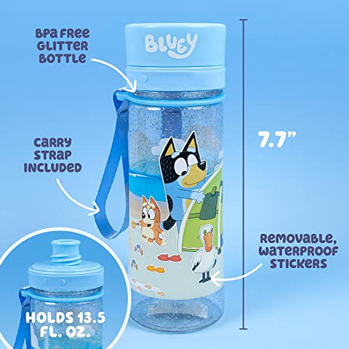 Bluey Decorate Your Own Water Bottle, Repositionable Stickers, Great For Bluey Birthday Parties, Summer Sports, and More, Reusable BPA-Free Water Bottle for Kids Ages 3, 4, 5, 6