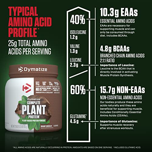 Dymatize Vegan Plant Protein, Smooth Vanilla, 25g Protein, 4.8g BCAAs, Complete Amino Acid Profile, 15 Servings