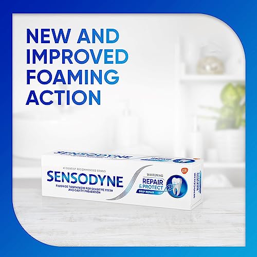 Sensodyne Repair and Protect Whitening Toothpaste, Toothpaste for Sensitive Teeth and Cavity Prevention, 3.4 oz (Pack of 4)