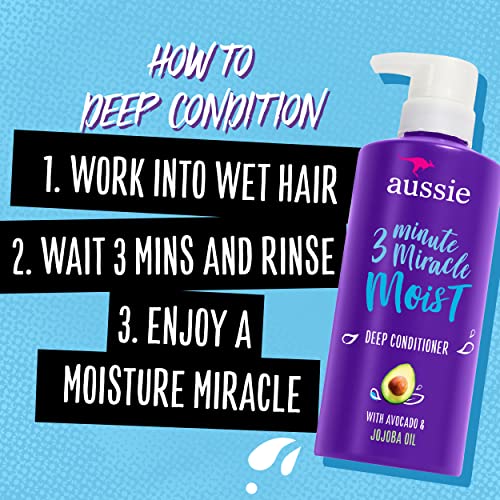 Aussie Deep Conditioner For Dry Hair with Avocado, Paraben Free, 3 Minute Miracle Moist, 16 Fl Oz Each, Triple Pack