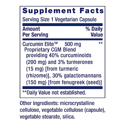 Life Extension Curcumin Elite Turmeric Extract, promotes a healthy inflammatory response, immune & heart health, two-month supply, gluten-free, vegetarian, non-GMO, 60 vegetarian capsules