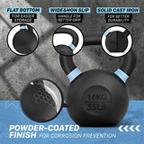 Yes4All Powder Coated Cast Iron Competition Kettlebell with Wide Handles & Flat Bottoms – 16 KG / 35 LB