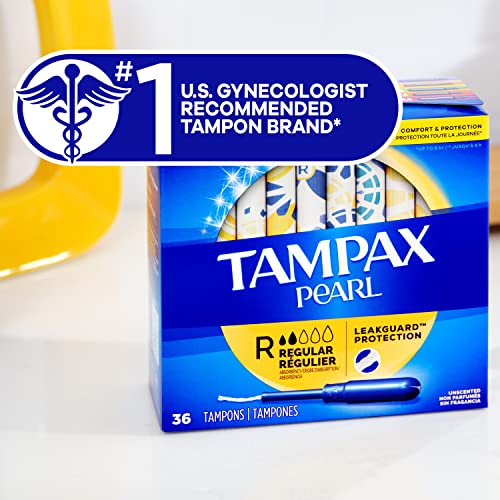 Tampax Pearl Tampons Multi Pack, with LeakGuard Braid, Regular/Super/Super Plus Absorbency, Unscented, 47 Count