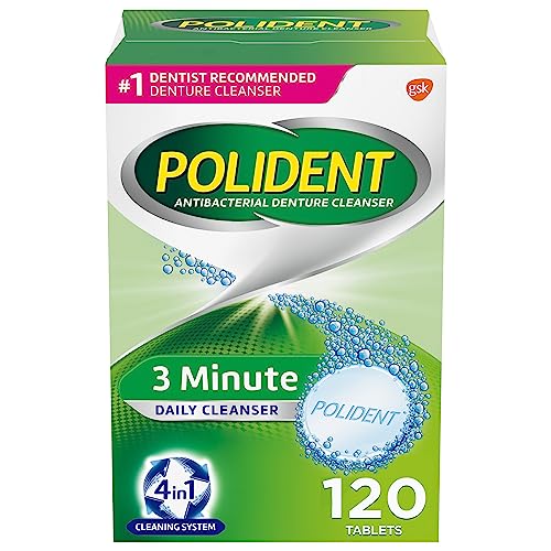 Polident 3-Minute Antibacterial Denture Cleanser - Mint, 3 Minute Whitening, 120 Count