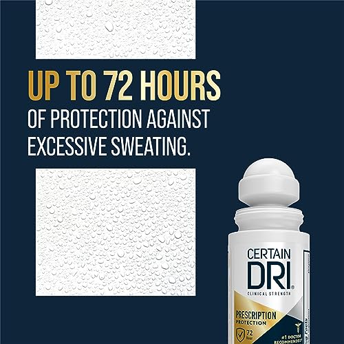 Certain Dri Prescription Strength Clinical Antiperspirant Roll-On Deodorant, Hyperhidrosis Treatment for Men & Women, Unscented, 1.2 Fl oz, 1 Pack