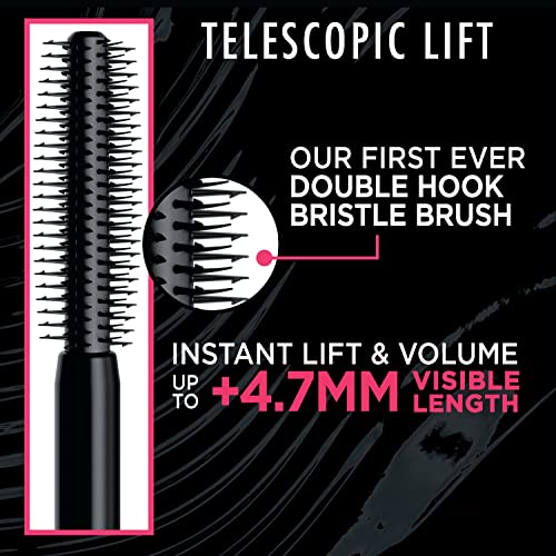 L’Oréal Paris Cosmetics Telescopic Lift Waterproof Mascara, Lengthening and Volumizing Eye Makeup, Lash Lift with Up to 36HR Wear, Black, 0.33 Fl Oz