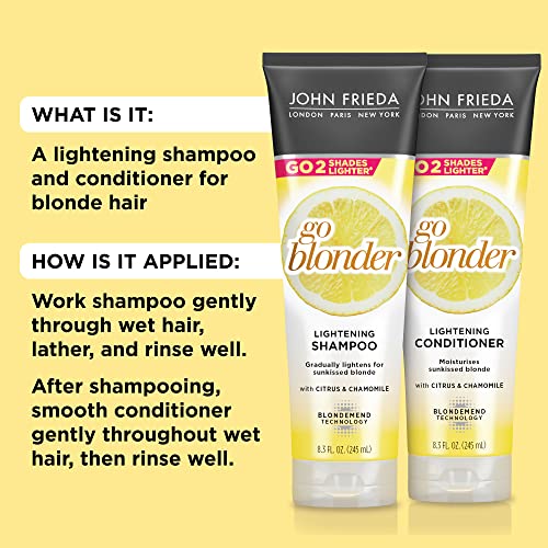 John Frieda Sheer Blonde Go Blonder Shampoo and Conditioner Set for Blonde Hair, Lightening Shampoo and Conditioner with Citrus and Chamomile, featuring our BlondMend Technology, 8.3 oz (2 Pack)