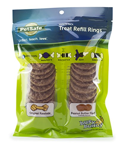 PetSafe Treat Rings for Busy Buddy Dog Toys - Easy to Digest - Interactive Toy Refills for Aggressive Chewers - Stimulating Puppy Supplies - Eases Stress - 60 Rings - Size B - Original/Peanut Butter