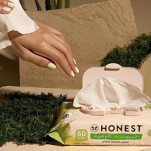 The Honest Company Hydrate + Cleanse Benefit Wipes | Cleansing Multi-Tasking Wipes | 99% Water, Plant-Based, Hypoallergenic | Aloe + Cucumber, 60 Count