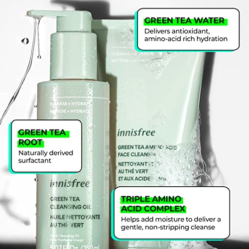 innisfree Green Tea Hyaluronic Acid Face Cleanser Antioxidant, Amino Acid Rich, Hydration, Non-Stripping Foam