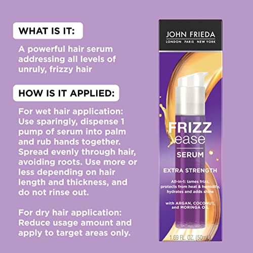 John Frieda Anti Frizz, Frizz Ease Extra Strength Hair Serum with Argan Oil, Anti-Frizz Nourishing Treatment for Thick, Coarse Hair, 1.69 Ounce (2 Pack)