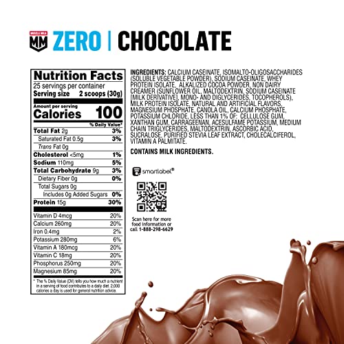 Muscle Milk ZERO, 100 Calorie Protein Powder, Vanilla, 15g Protein, 1.65 Pound, 25 Servings