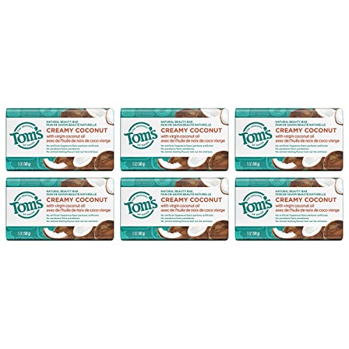 Toms of Maine Natural Beauty Bar Soap, Creamy Coconut With Virgin Coconut Oil, 5 oz. 6-Pack (Packaging May Vary)