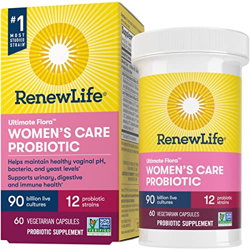 Renew Life Probiotics for Women, 90 Billion CFU Guaranteed, Probiotic Supplement for Digestive, Vaginal & Immune Health, Shelf Stable, Soy, Dairy & Gluten Free, 60 Capsules