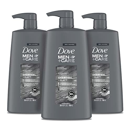 Dove Men+Care Shampoo Charcoal + Clay 3 Count For Healthy-Looking Hair Naturally Derived Plant Based Cleansers 25.4 oz