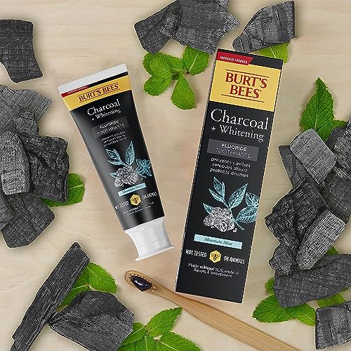 Burt’s Bees Toothpaste, Natural Flavor, Charcoal with Fluoride Toothpaste, Mountain Mint, 3 x 4.7oz