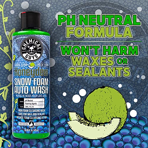 Chemical Guys CWS 110 Honeydew Snow Foam Car Wash Soap (Works with Foam Cannons, Guns or Bucket Washes) Safe for Trucks, Motorcycles, RVs & More, 128 fl oz (1 Gallon), Honeydew Scent